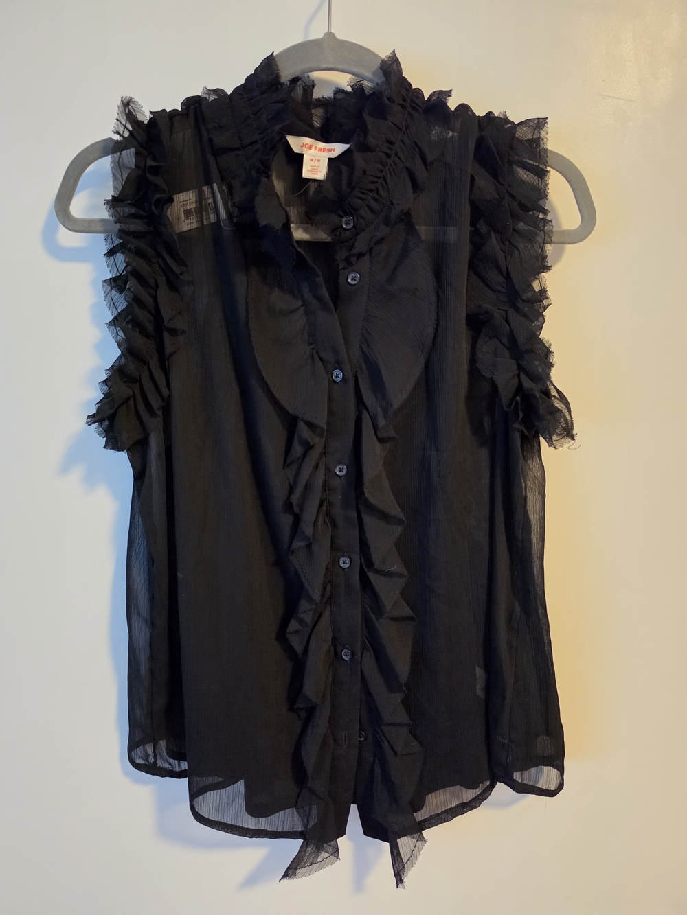 Joe Fresh Black Ruffled Sleeveless Button-Front Blouse With Built-in Slip SIZE M
